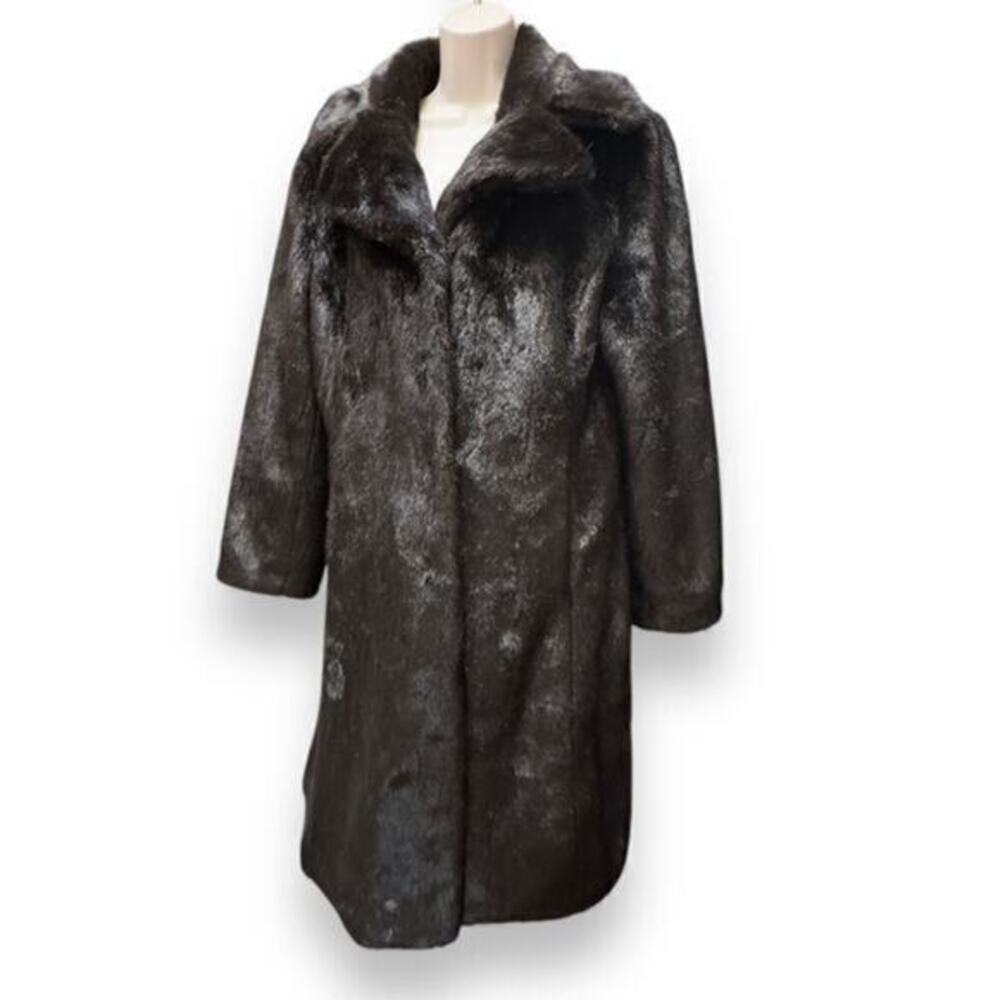 Jones New York Womens Long Faux Mink Fur Full Length Coat Jacket 40” Size Medium